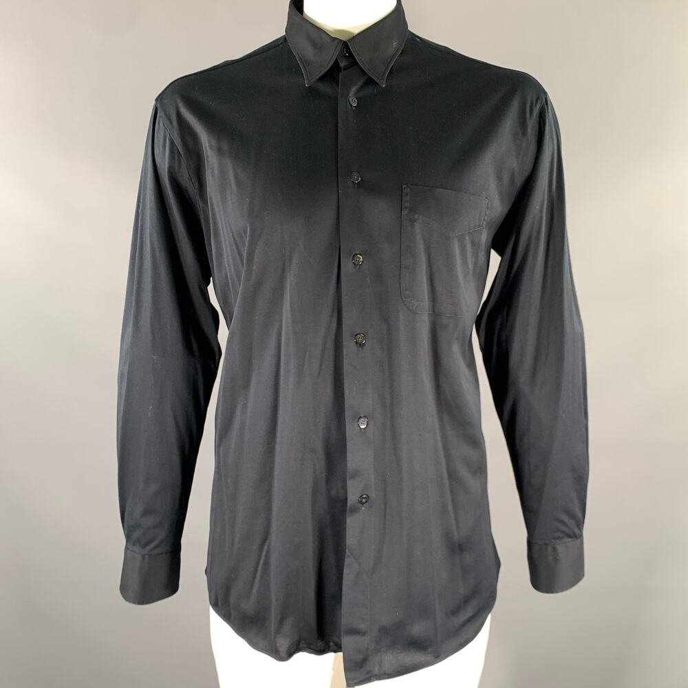IKE BEHAR Size L Black Solid Cotton Pointed Collar Long Sleeve Shirt